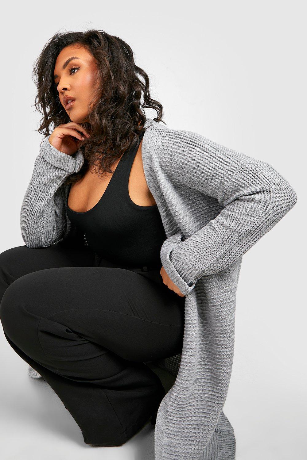 Plus Cocoon Oversized Rib Knit Cardigan boohoo